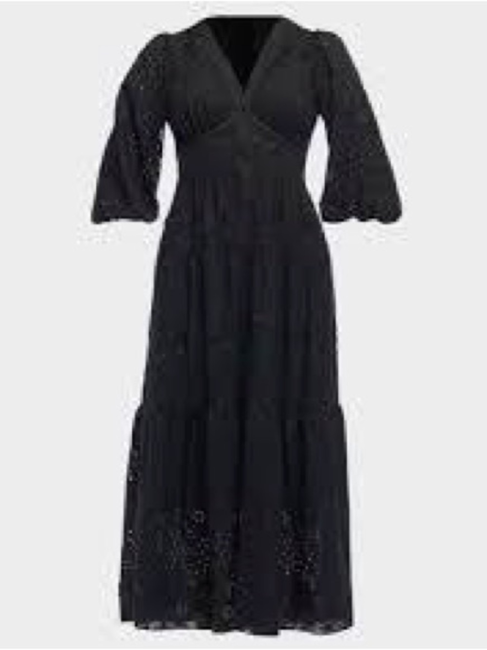 Shoshanna Sicily Eyelet Embroidered Dress Women 10 Black NWT Tiered Midi